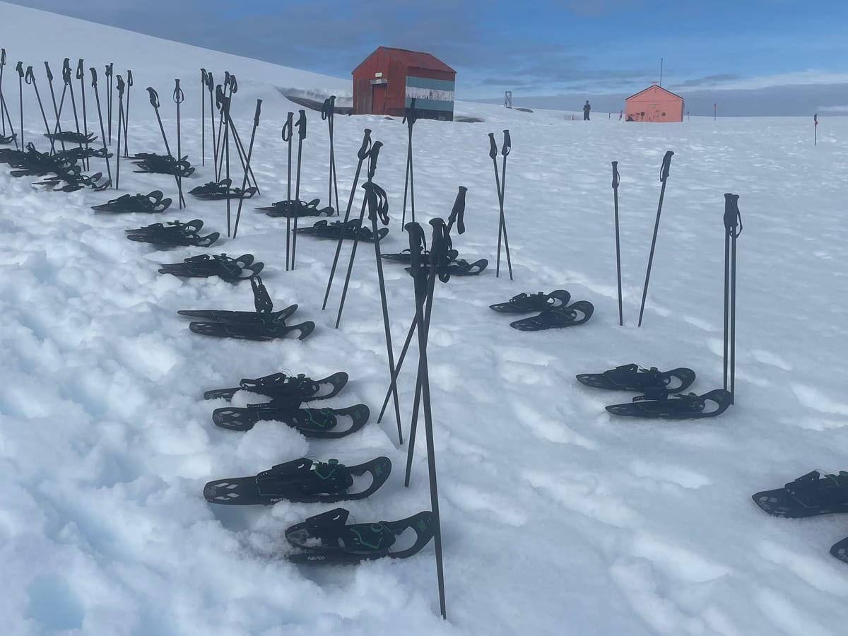 Polar expedition team training in snow